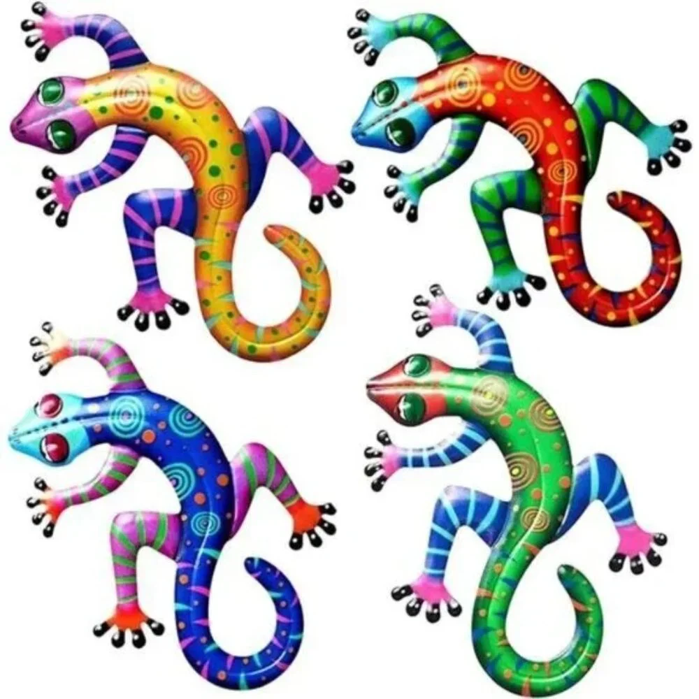 4 Pack Metal Gecko Wall Decor, 3D Lizards Inspirational Wall Art, Colorful Wall